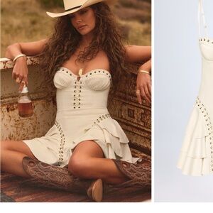 Oh Polly Cream Lace-Up Bustier Mini Dress